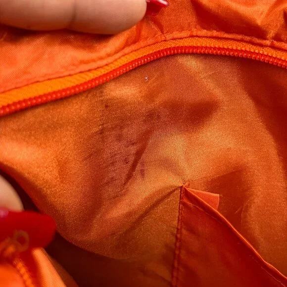 Orange Brown Natural Woven Wood Purse Tote Shoulder Bag Zip Closure - Picture 10 of 16